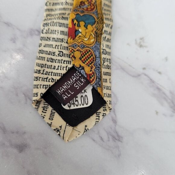Museum Artifacts Vintage Silk Heraldic Print Necktie Knights Newsprint Men's Tie - Picture 8 of 10